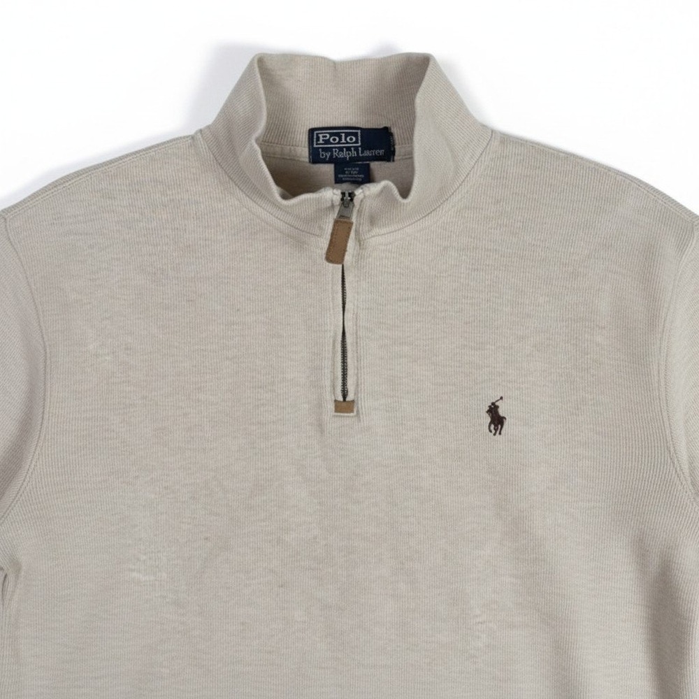 Polo Ralph Lauren Estate Rib Quarter Zip Pullover Cotton Knit Oatmeal Large